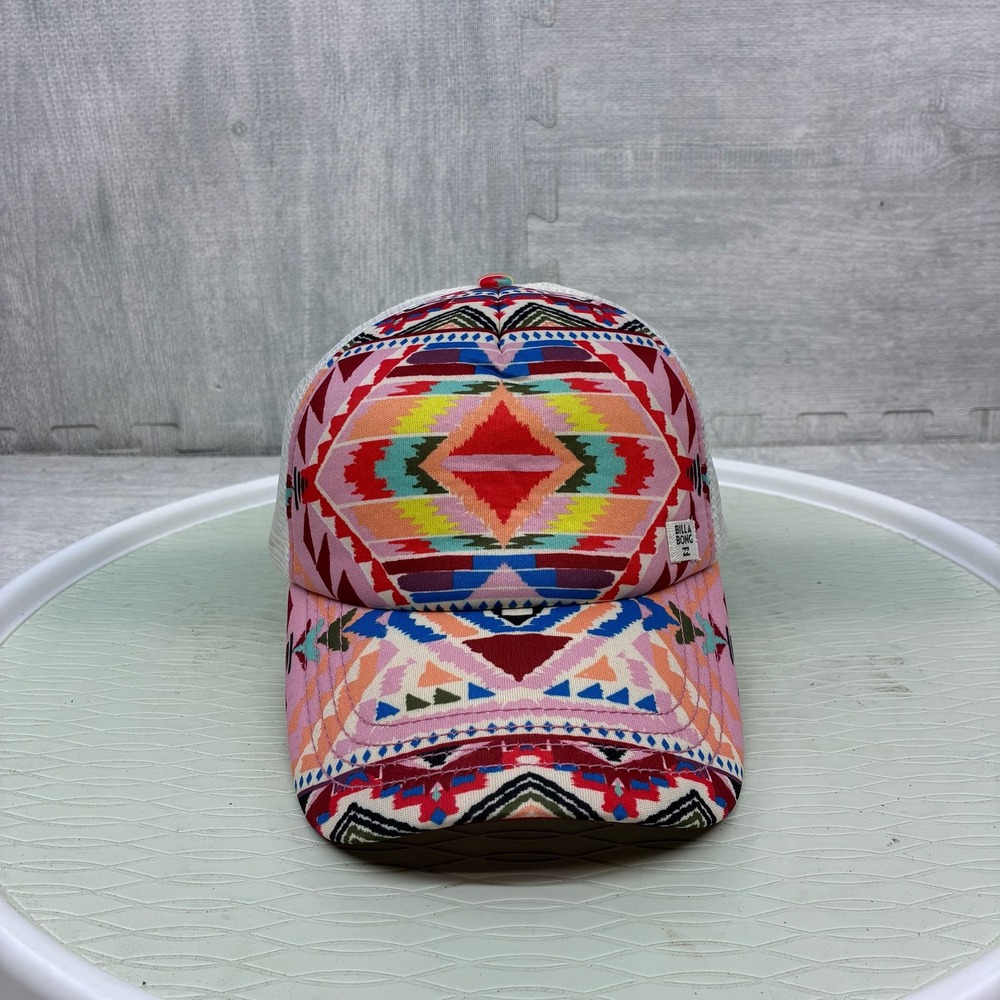 Billabong Trucker Hat Women's One Size Pink Aztec Geometric Mesh Snapback Cap